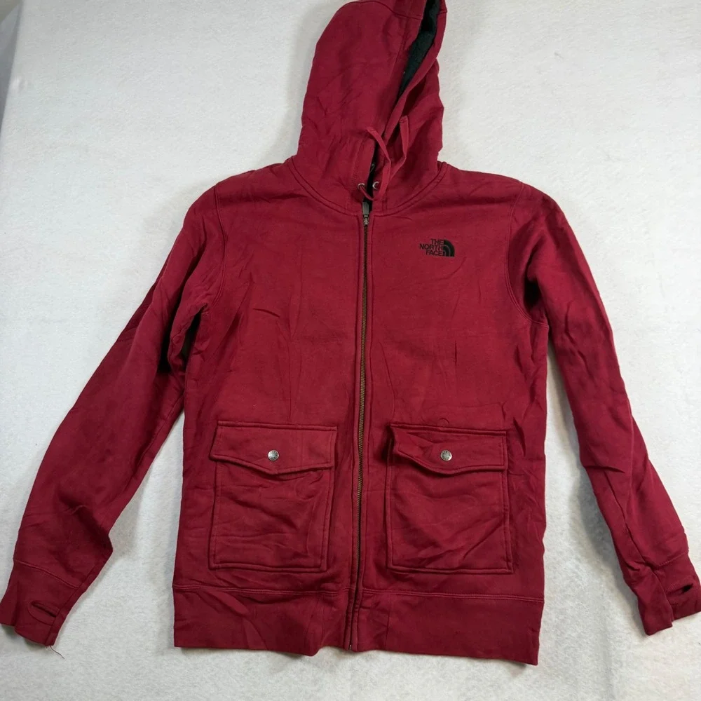 The North Face Mens Red Sherpa Lined Full Zip Hoodie Cargo Pockets Size M